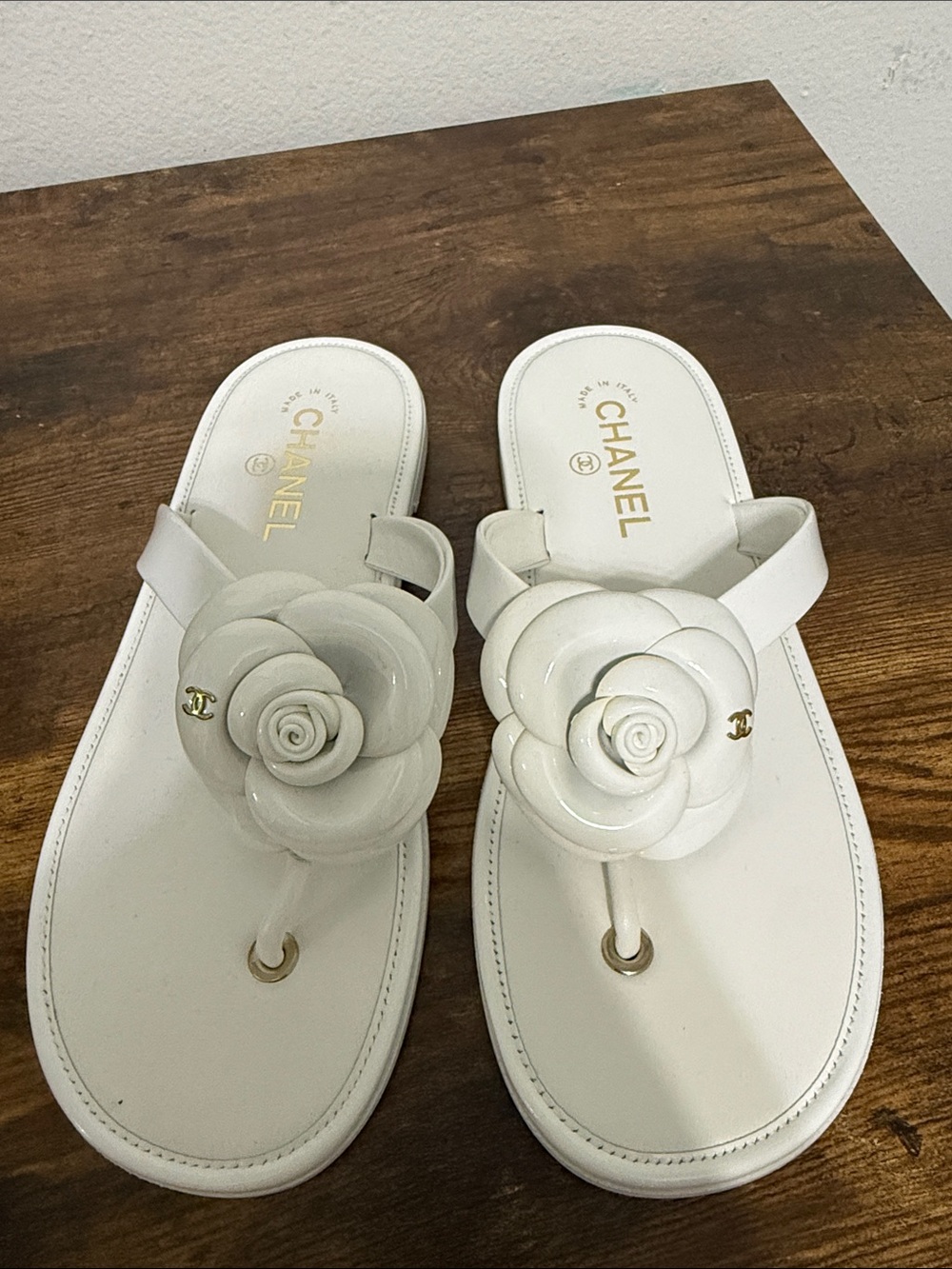 CHANEL White Camellia Sandals NEW